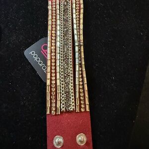 Paparazzi Red Suede Multi-Chain Bracelet with Gold and Silver Accents